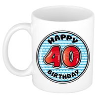 Verjaardag cadeau mok - 40 jaar - blauw - gestreept - 300 ml - keramiek - thumbnail