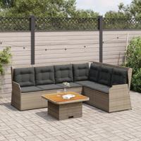 5-delige Loungeset met kussens poly rattan grijs