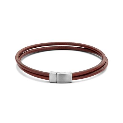 Armband leder-zilver bruin-zilverkleurig 6,0 mm