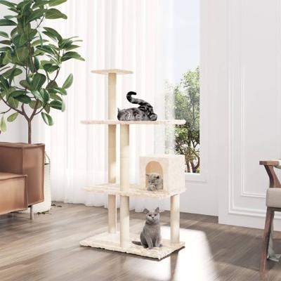 Kattenmeubel met sisal krabpalen 119 cm crmekleurig