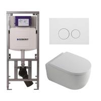 QeramiQ Dely Swirl Toiletset - 36.3x51.7cm - diepspoel - rimless - Geberit UP320 Burda inbouwreservoir - 35mm zitting - mat witte metalen bedieningsplaat - ronde knoppen - wit mat 0701131/SW706190/SW1000767/SW1026257