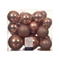 Kerstballen - 26x st - toffee bruin - 6-8-10 cm - kunststof - kerstversiering