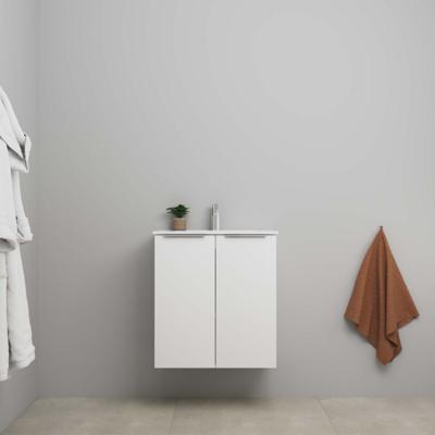 On-Line Onderkast - 60 cm - Voorgemonteerd - 2 Deuren met Greep - Porseleinen Wastafel - 1 Kraangat - Mat Wit