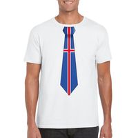 Wit t-shirt met IJsland vlag stropdas heren