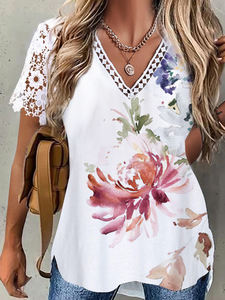 Vacation V Neck Floral Loose Blouse