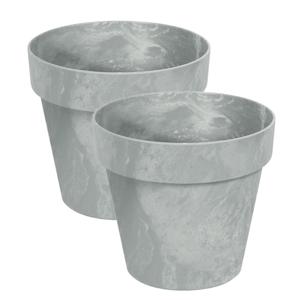 Bloempot/plantenpot - Set van 3x stuks - betonlook - lichtgrijs - kunststof - Dia 40 cm