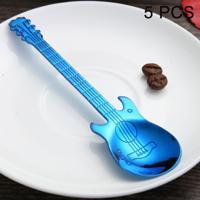 5 stuks Creative RVS gitaar vorm koffie lepel mengen lepel (blauw)
