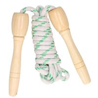 Springtouw wit/groen 230 cm met houten handvatten speelgoed   -
