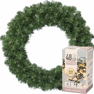 Kerstkrans groen 60 cm incl. verlichting warm wit 4m