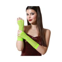 Carnaval verkleed handschoenen - visnet stof - neon groen - vingerloos - dames - elastiek