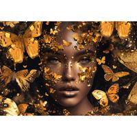 Glasschilderij - Vrouw Met Goude Vlinders - 160 x 110 cm