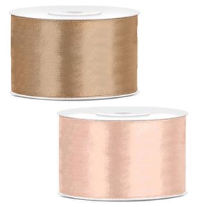 Sierlinten/cadeaulinten/satijnen linten - Set 2x stuks - goud en zalmroze - 38 mm x 25 meter