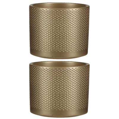 Mica Decorations Bloempot - 2x stuks - goud - relief - keramiek - D15 x H13 cm - plantenpotten binne