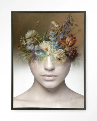 Urban Cotton Wandkleed 'Bloom' 145 x 190cm in Floating Frame - black