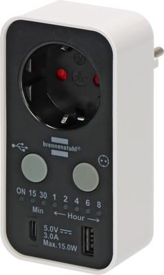 Brennenstuhl Digitale afteltimer met USB A en USB C | wit/zwart - 1506180