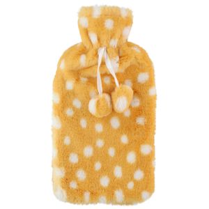 Warmwaterkruik 2 liter met zachte fleece hoes goud/stippen