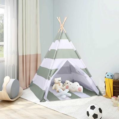 VidaXL Kindertent grijs en wit 120 x 120 x 150 cm massief grenenhout VidaXL Kindertent grijs en wit 120 x 120 x 150 cm massief grenenhout