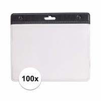 Multipack van 100x stuks Badgehouders - zwart - 11,5 x 9,5 cm - voor aan een lanyard of keycord