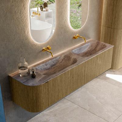 Badmeubel Mondiaz Kurve-Dlux | 175 cm | Meubelkleur Dusk | Wastafelkleur Oza | Solid surface | Dubbel / Rechts spoelbak | Zonder kraangat(en)