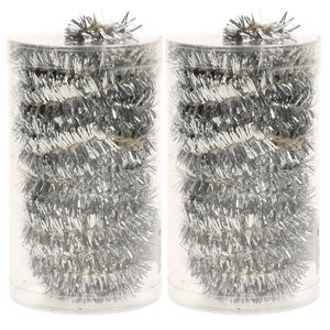 2x stuks folie tinsel slingers/guirlandes zilver 20 meter kerstslingers