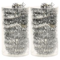 2x stuks folie tinsel slingers/guirlandes zilver 20 meter kerstslingers - thumbnail