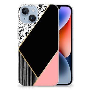 Apple iPhone 14 TPU Hoesje Zwart Roze Vormen