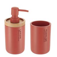 Tendance Badkamer accessoires set 2-delig - Polyresin/bamboe - terracotta - robuust - matte coating - thumbnail