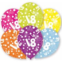 Gekleurde 18 jaar verjaardag ballonnen 6x stuks   - - thumbnail