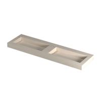 INK Pitch Wastafel keramische slab bak dubbel met drain en front en side skirts zonder kraangaten 160x45x9 Travertin mat
