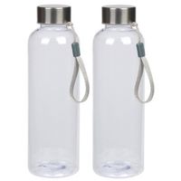 2x Drinkflessen/waterflessen transparant met RVS schroefdop 550 ml - Drinkflessen - thumbnail