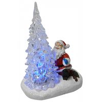 Peha kerstman bij boom led 12 x 14 cm polyresin wit - thumbnail
