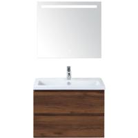 Vogue Badmeubelset 80 cm - Greeplijst in Kleur - Walnoot - Keramische Wastafel Wit 1 Kraangat met Sence Spiegel