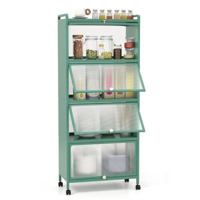 Keukenrek met Wielen Mobiele Magnetronstandaard met Opklapbare Pc-deuren 60 x 32 x 154 cm Groen