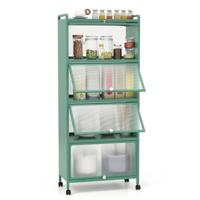Keukenrek met Wielen Mobiele Magnetronstandaard met Opklapbare Pc-deuren 60 x 32 x 154 cm Groen