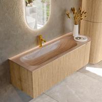 Badmeubel Mondiaz Kurve-Dlux | 135 cm | Meubelkleur Oak | Wastafelkleur Saba | Solid surface | Wasbak linker zijde spoelbak | 1 kraangat