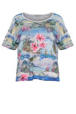 Yoek Wijd shirt Tropical | Blauw | Maat M