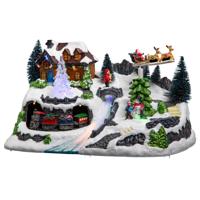 Kerstdorp kerst tafereel - geanimeerde trein en slee - met led verlichting - 31 cm Kerstdorp kerst tafereel - geanimeerde trein en slee - met led verlichting - 31 cm