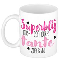 Cadeau koffie/thee mok voor tante - roze - super blij - keramiek - 300 ml - thumbnail