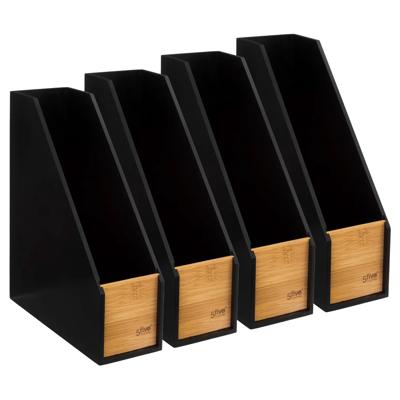5Five lectuurbak/tijdschriften cassette - 4x - zwart/bruin - B9 x D25 x H30 cm - hout