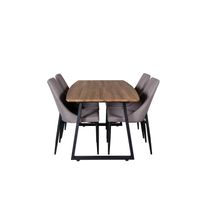 IncaNABL eethoek eetkamertafel uitschuifbare tafel lengte cm 160 / 200 el hout decor en 4 Leone 2.0 eetkamerstal grijs,