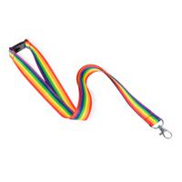 Keycord/lanyard in de regenboog kleuren - polyester/metaal - met clipsluiting - 50 cm   - - thumbnail