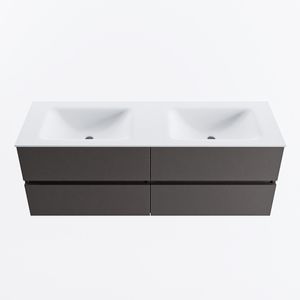 MONDIAZ VICA 140cm badmeubel onderkast Dark Grey 4 lades. Wastafel CLOUD dubbel 2 kraangaten, kleur Talc.