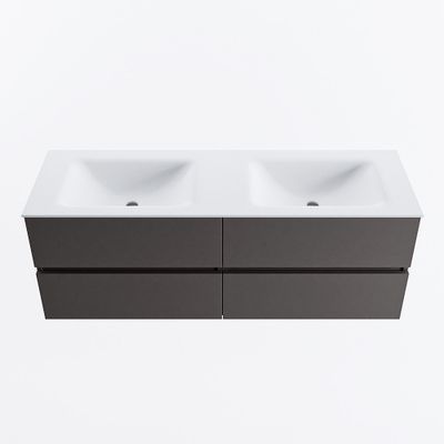 MONDIAZ VICA 140cm badmeubel onderkast Dark Grey 4 lades. Wastafel CLOUD dubbel 2 kraangaten, kleur Talc.