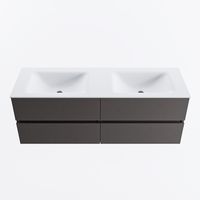 MONDIAZ VICA 140cm badmeubel onderkast Dark Grey 4 lades. Wastafel CLOUD dubbel 2 kraangaten, kleur Talc.