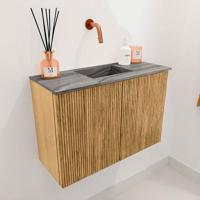 Toiletmeubel Mondiaz Joya Dlux | 60 cm | Meubelkleur Oak | Faye wastafel Sombra Wasbak Midden | Zonder kraangat(en)