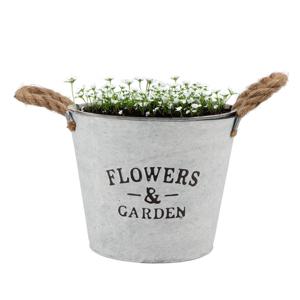 Plantenpot/bloempot emmer Jardin - rond - zink - wit - D22 x H16 cm