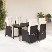 5-delige Tuinset met kussens poly rattan zwart