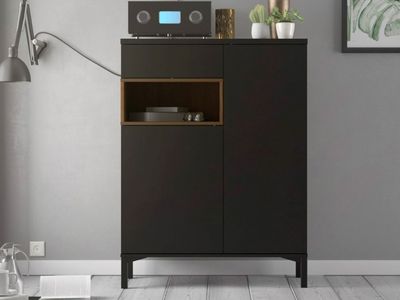 Commode ROMU 2 deuren 1 lade zwart/walnoot