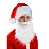Luxe kerstmuts met witte baard - rood/wit - volwassenen - pluche - brede rand - baard met elastiek
