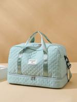 Solid Color Unisex Travel Luggage Zipper Tote Bag, Multifunctional With Independent Shoe Compartment, Large Capacity For Easy Outdoor Storage. Green / One Size